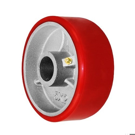 Wheel; 5X2 Polyurethane,Steel (Red,Silver); 1-3/16 Plain Bore